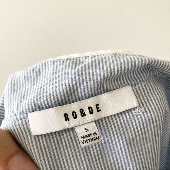 Ro & De Blue and White Striped Long Sleeve Top with‎ Tie Neck Size S - Picture 3 of 6